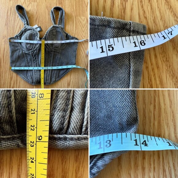 PrettyLittleThing Washed Grey Dip Hem Denim Corset Top Size 6 Bustier Bust Cup - Picture 8 of 9